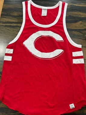 PINK Victoria's Secret Red & White Sequin Cincinnati Reds Tank Top